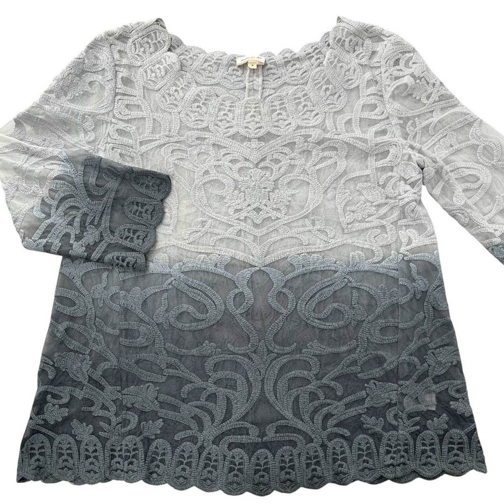 ANTHROPOLOGIE Meadow Rue Lace Top Sheer Gray Ombre Cotton Blend Women's Medium - Picture 10 of 10
